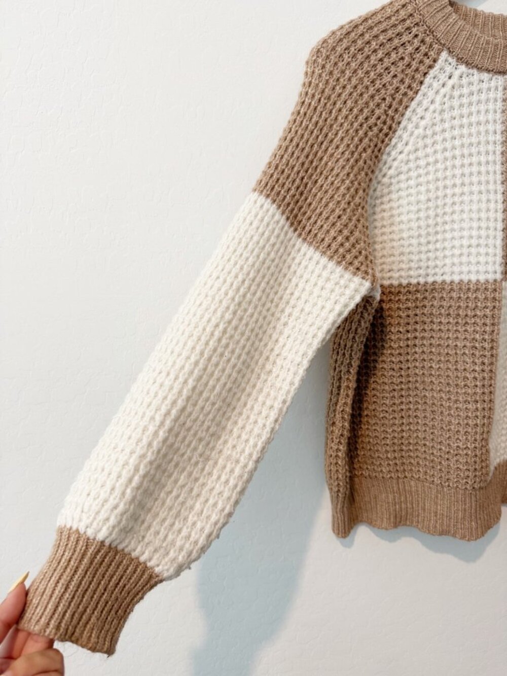 Mango Sweater Size M Checkered Colorblock Textured Knit Pullover Slouchy Indie - Picture 5 of 10